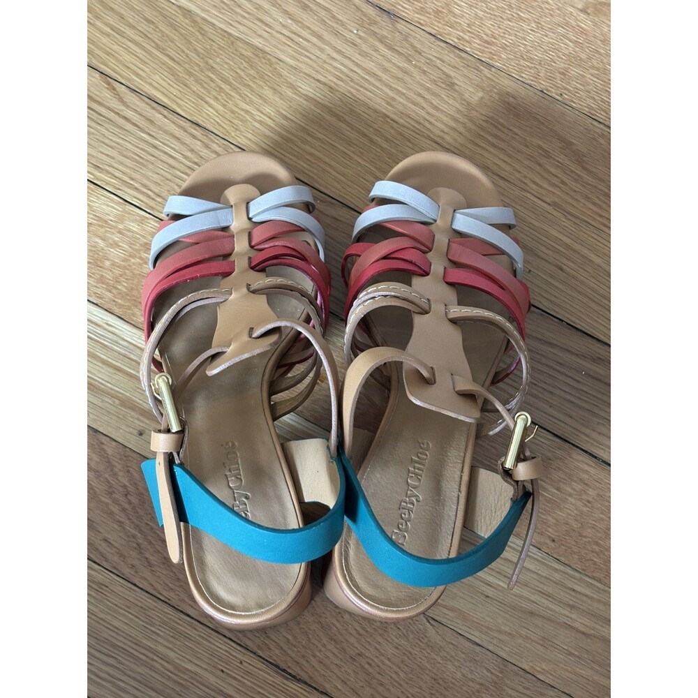 See By Chloe Sierra Platform Heels Sandals Irlanda Leather Brown Green Red 39 - Picture 15 of 16